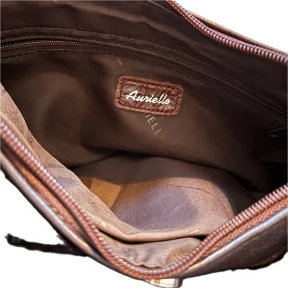 Aurielle Leather Crossbody Bag Satchel Dark Brown Silver Hardware VTG - Picture 7 of 9